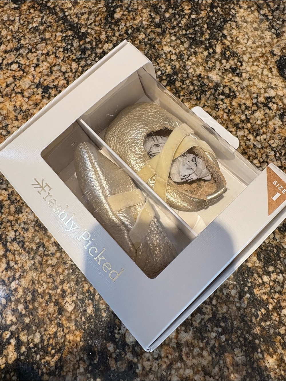Freshly Picked Metallic Gold Baby Moccasins with Cream Strap